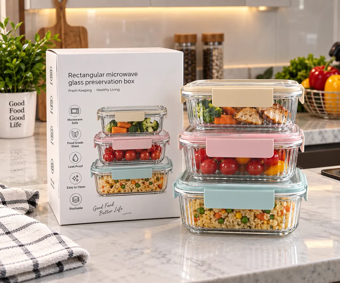 Glass lunch box , cooking microwave