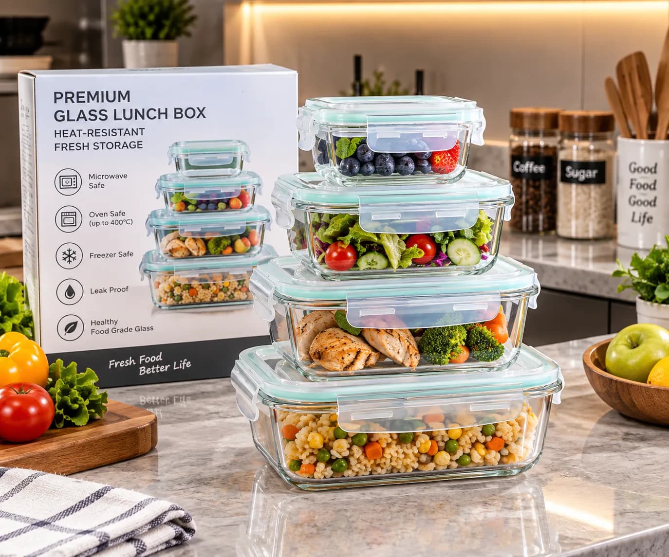 Glass lunch box , cooking microwave